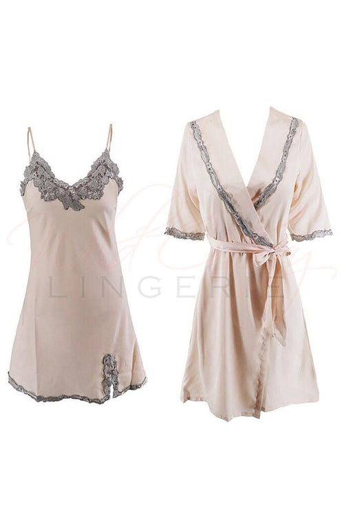 Peach and Silver Babydoll and Matching Robe Set, Sleepwear & Robes, Unbranded - Wild Cherry Lingerie