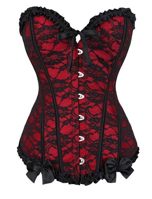 Red orders and black lace covered corset size S