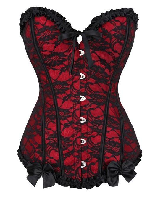 Floral Lace Corset Black and Red – Wild Cherry Lingerie