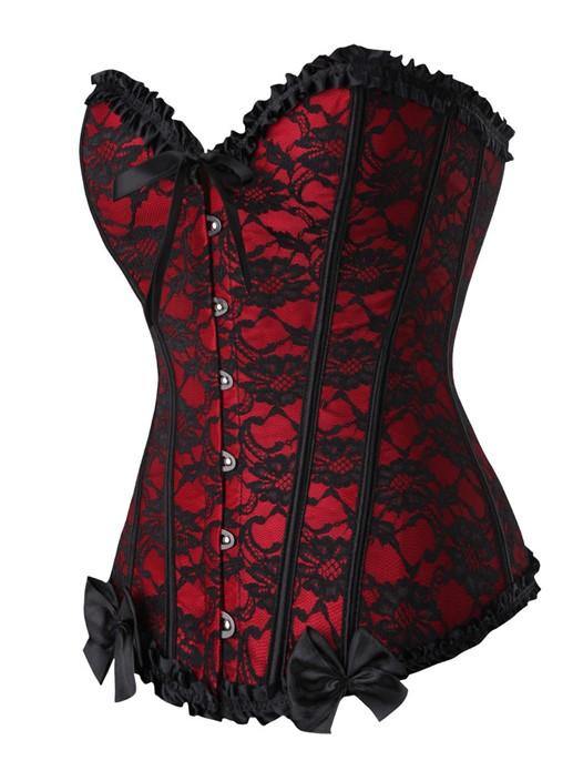 Floral Lace Corset Black and Red