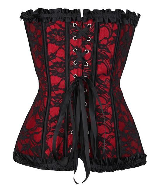 Sexy Red Underbust Corset with Black Lace Overlay