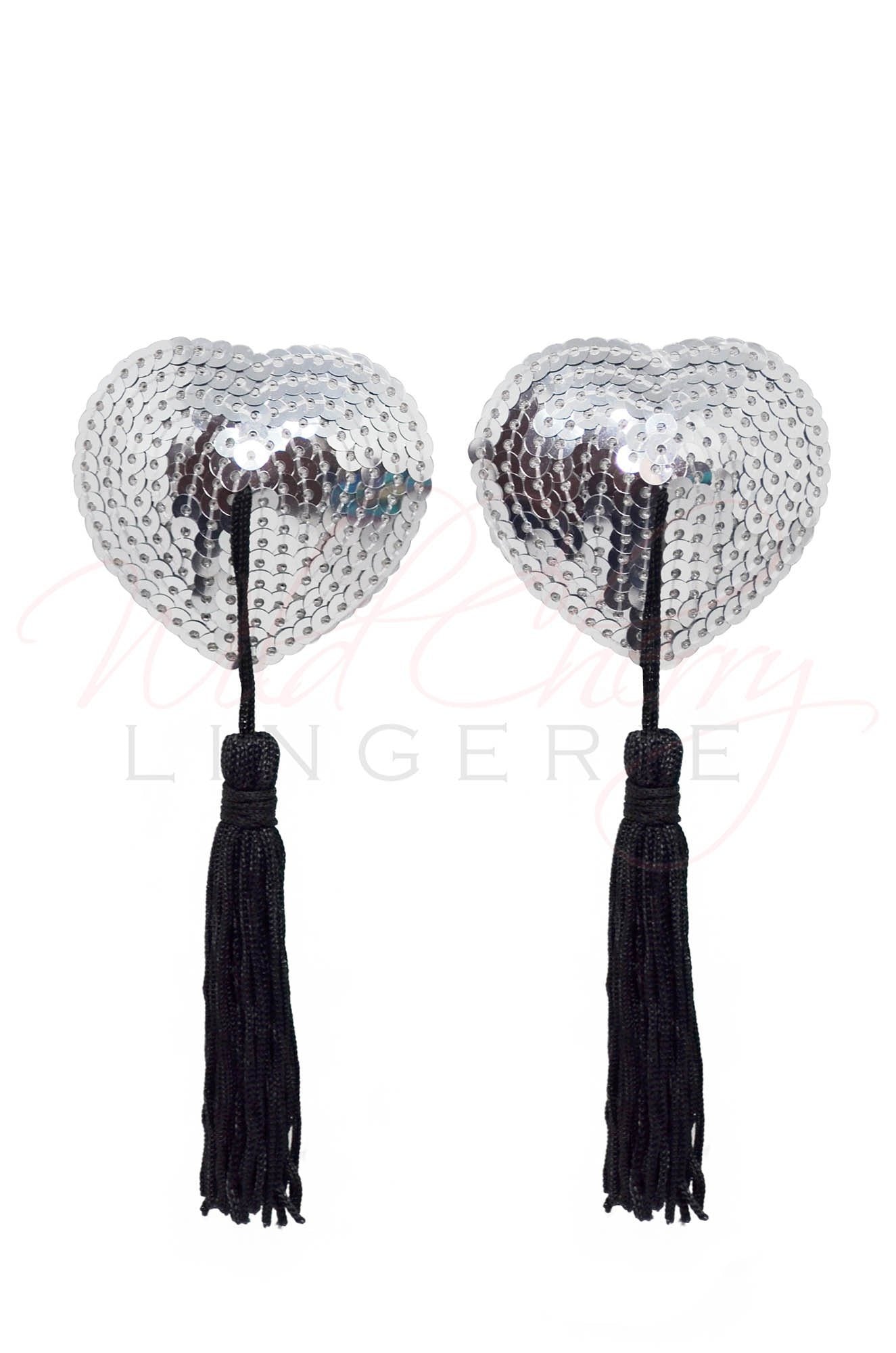 Sequin Heart Pasties with Tassels, Accessories, Wild Cherry Lingerie - Wild Cherry Lingerie