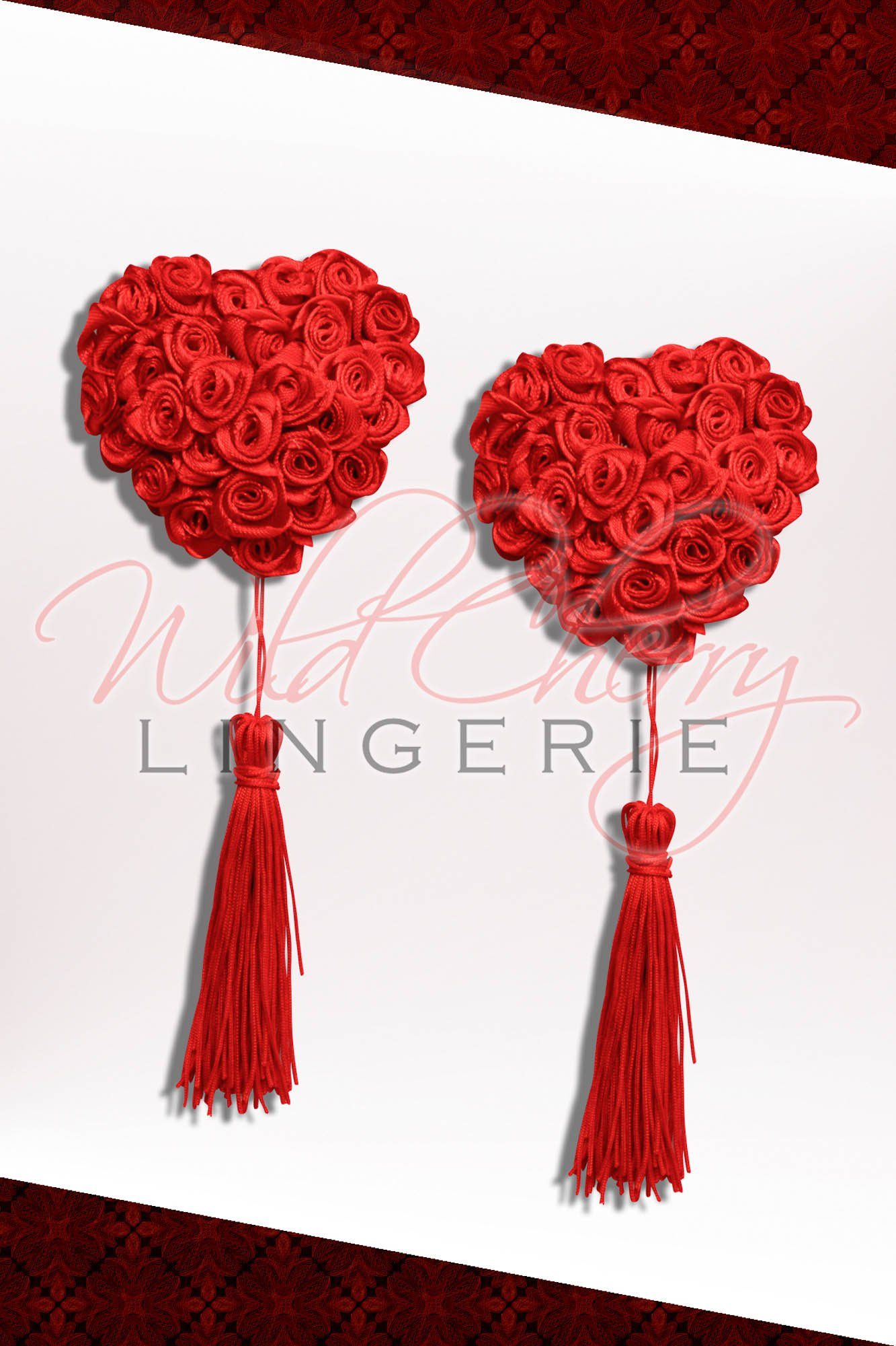 Rosebud Heart 3D Pasties with Tassels, Accessories, Wild Cherry Lingerie - Wild Cherry Lingerie
