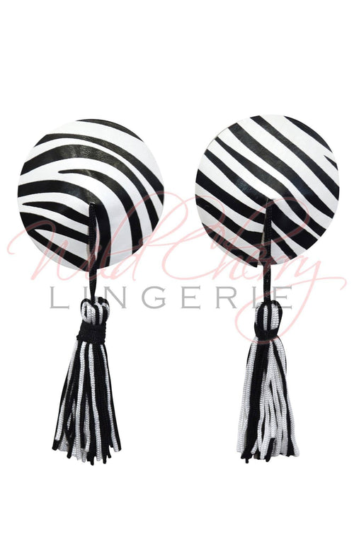 Zebra Nipple Covers with Tassels, Accessories, Wild Cherry Lingerie - Wild Cherry Lingerie