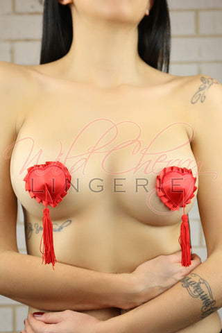 Heart-Shaped Leather Nipple Covers with Bows