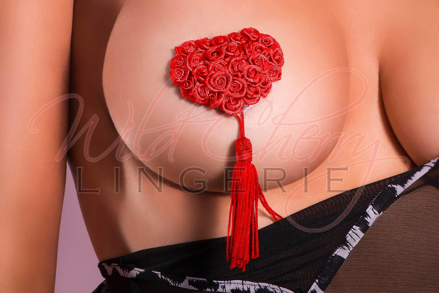 Rosebud Heart 3D Pasties with Tassels, Accessories, Wild Cherry Lingerie - Wild Cherry Lingerie